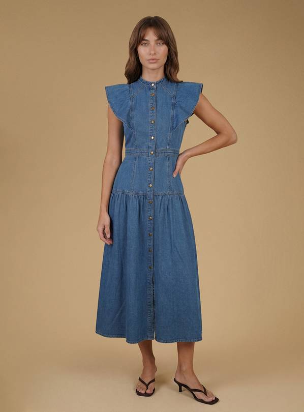 OASIS Ruffle Denim Midi Dress 10